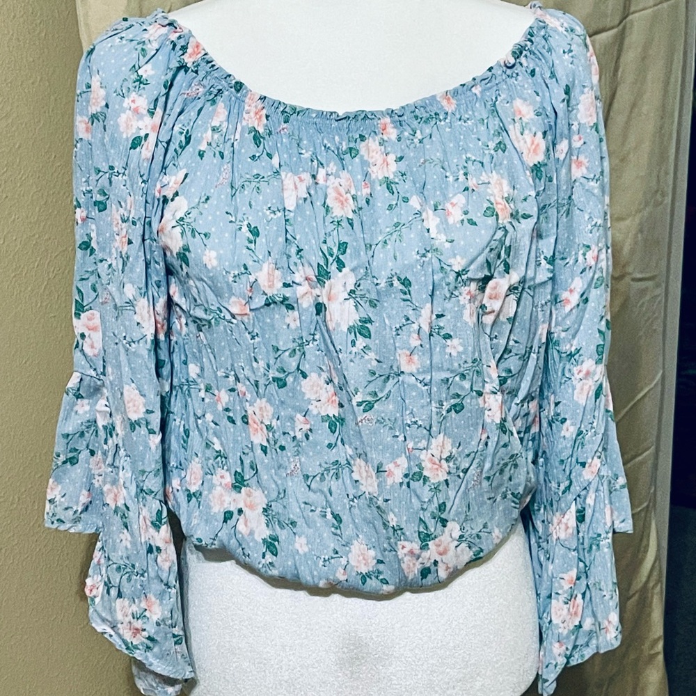 Peplum Floral Blue Women's Top